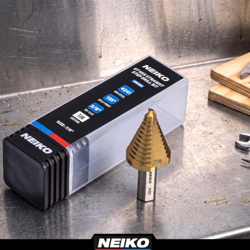Image of NEIKO 10618A Step Drill Bit, 1 Step 7 /8 inch Straight High Speed Steel, Titanium Nitride Coated, 3 /8 inch Tri-Flat Step Bits for Steel, Metal, Wood, Plastic, Unibit Cone Drill Bits, Two Flute