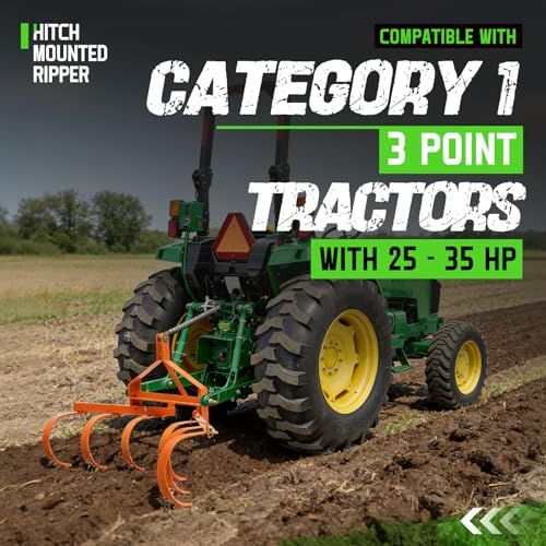3 Point Cultivator for Category 1 Tractors 25-35 HP with 6 Spring Steel Shanks Heavy Duty Tractor Cultivator Tiller Attachment Powder Coated - Thumbnail 2