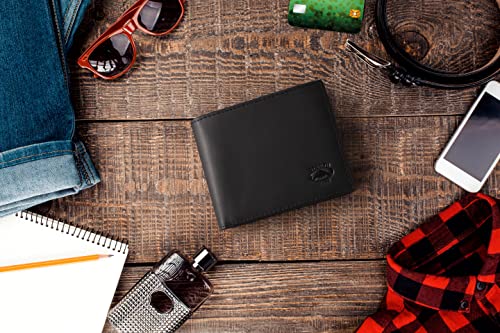 Stealth Mode Leather Bifold Wallet for Men - RFID Blocking, 11 Card Slots, Gift Box3