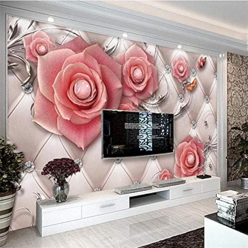 Papier peint 3D roses décoration murale intissé salon chambre 150cm