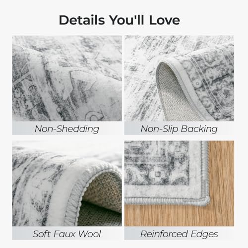 Carpelux Washable Grey White Area Rugs 6x9 for Bedroom, Soft Faux Wool Carpets for Living Room Dining Room, Neutral Vintage Distressed Non Slip Stain Resistant Rug for Home Office Decor — view 3