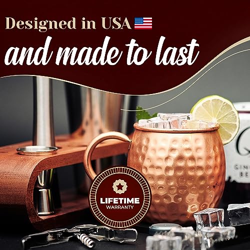 Advanced Mixology [Gift Set] Mule Science Moscow Mule Mugs Set of 4 (19 oz. large size) | 100% Handcrafted | Food Safe | Copper Mugs w/Accessories | Tarnish Resistant Copper Cups - Thumbnail 4