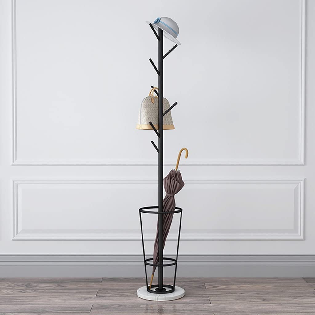 HYLYGFH Stylish Umbrella Stand & Coat Rack - Free-Standing Entryway Hat Hanger with 7 Hooks, Marble Base for Home or Office, Functional Hall Tree nizer