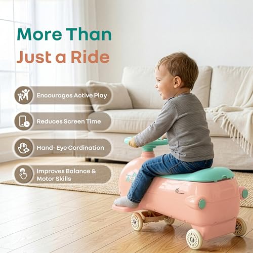 Image of R for Rabbit Iya Iya Aero Ace Swing Car for Kids, 2 in 1 Baby Ride On & Magic Toy Panda Car, ABEC7 Bearing Smooth Wheels with Storage Seat, Ideal for 2+ Years Boys & Girls, Upto 50 Kgs (Peach Green)