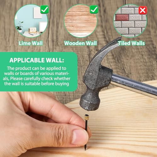 Image of 120Pcs Wall Nails for Hanging Pictures, 3 Sizes Decorative Picture Hanging Nails Kit Photo Frame Hangers, Black Steel Pins & Brass Head Pictures Hanging Hardware for Drywall Painting Home Decor