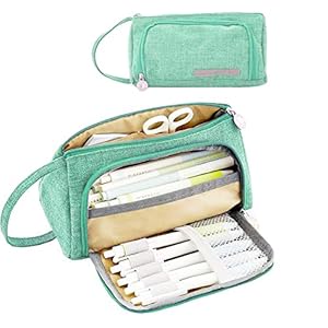 Pennenetui, etui voor tienermeisjes, 3 vakken, grote capaciteit briefpapier Pouch pennen etui mapje meisje tiener (groen…