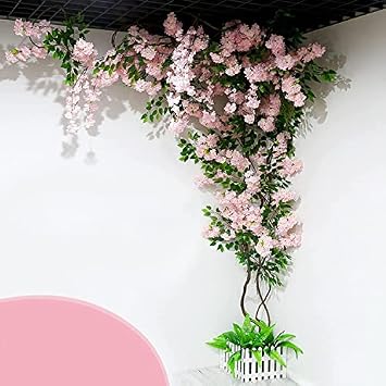 Fake Cherry Blossom Tree, Artificial Plant for Home Decor, Indoor Silk Flower Tree for Living Room Corner, Office Table Centerpiece