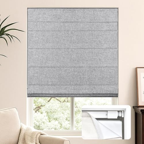 LazBlinds No Tools No Drill Cordless Roman Shades for Windows, Blackout Thermal Insulated UV Blocking Window Blinds, Lightweight Fabric Blinds for Indoor Windows, 34.5