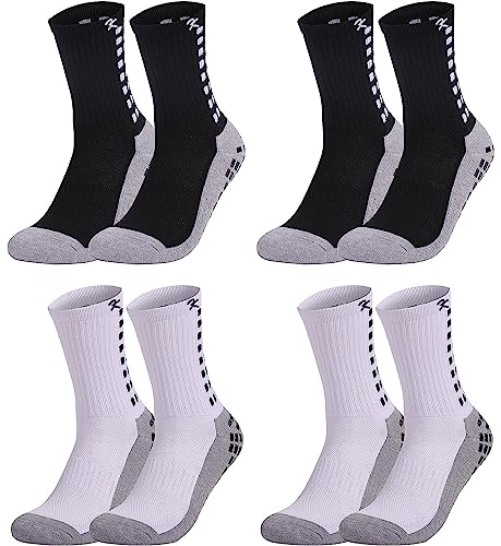 Kimfeng Men's Athletic Socks 4 P Soccer Grip Socks Balck White Grip Socks For Soccer Compression Socks For Outdoor Walk #TOP1