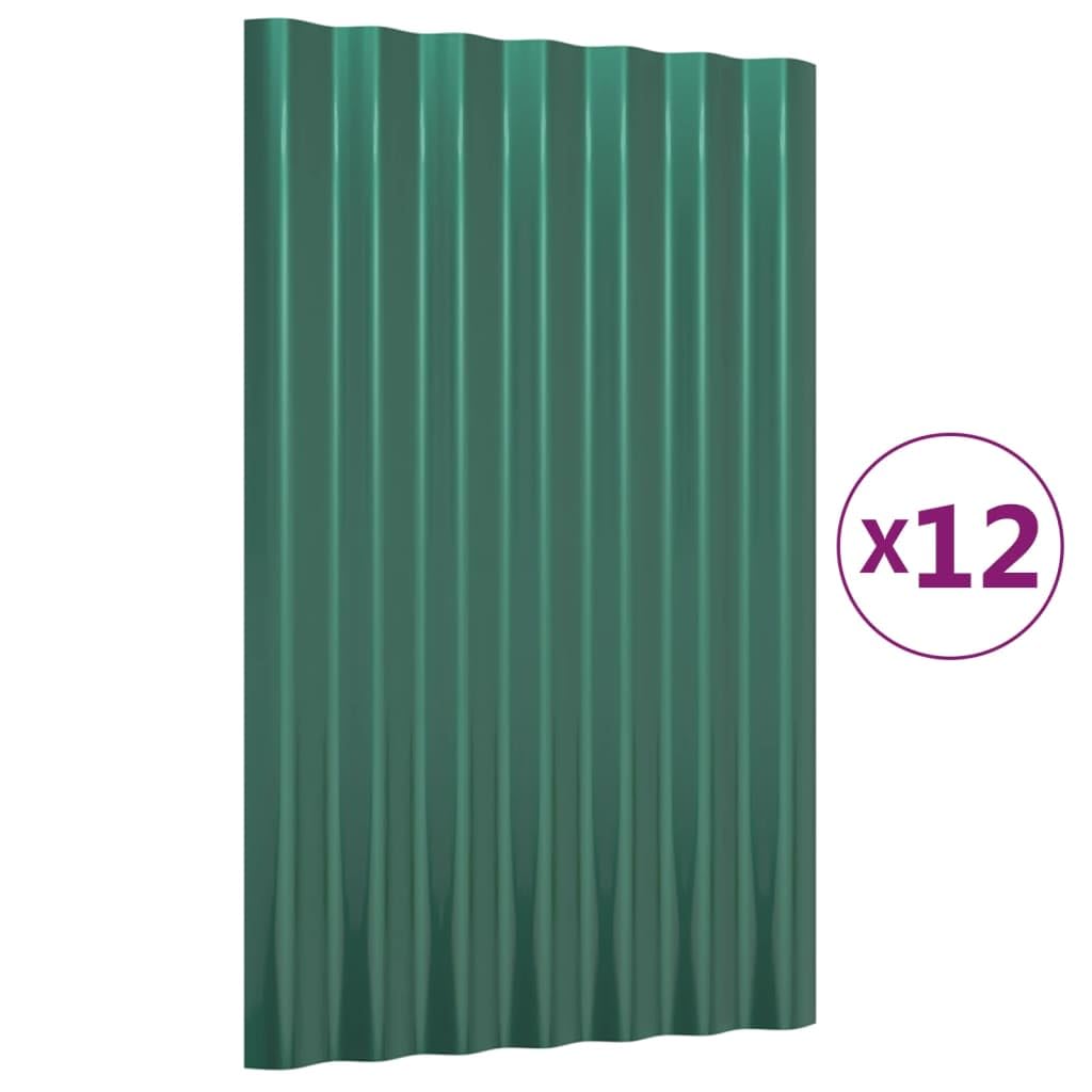 Genérico Paneles de tejado 12 Unidades Acero galvanizado Verde 60x36 cm,Bricolaje,Materiales de construcción,Techo,Tejas y baldosas para techo-319123