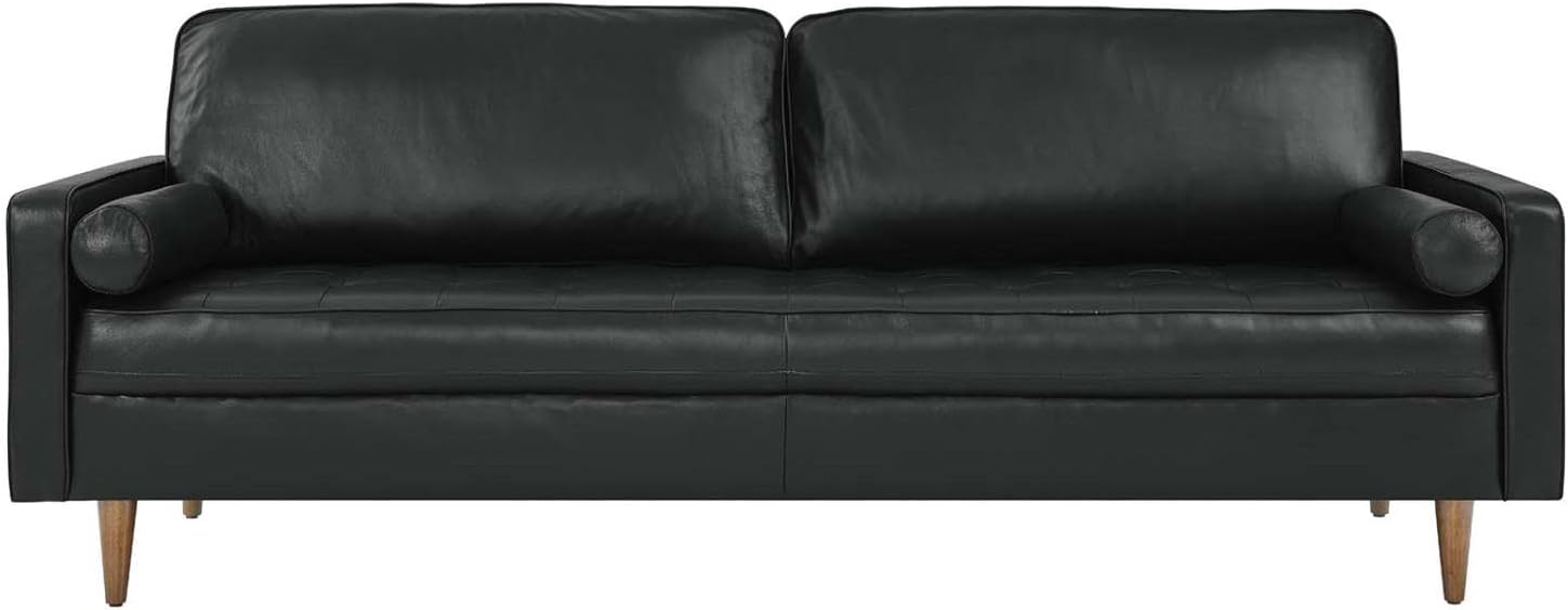 Modway Valour 88" Modern Style Leather and Dense Foam Sofa in Black Finish