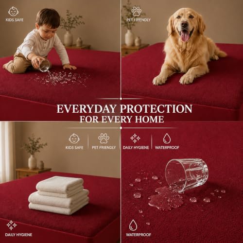 Image of BSB HOME Waterproof Terry Mattress Protector, Soft Cotton Terry Mattress Cover with Deep Pocket Fitted Sheet Style, Breathable & Noiseless Bed Protector, Single Bed- 36 x 72 +9 Inches - Maroon