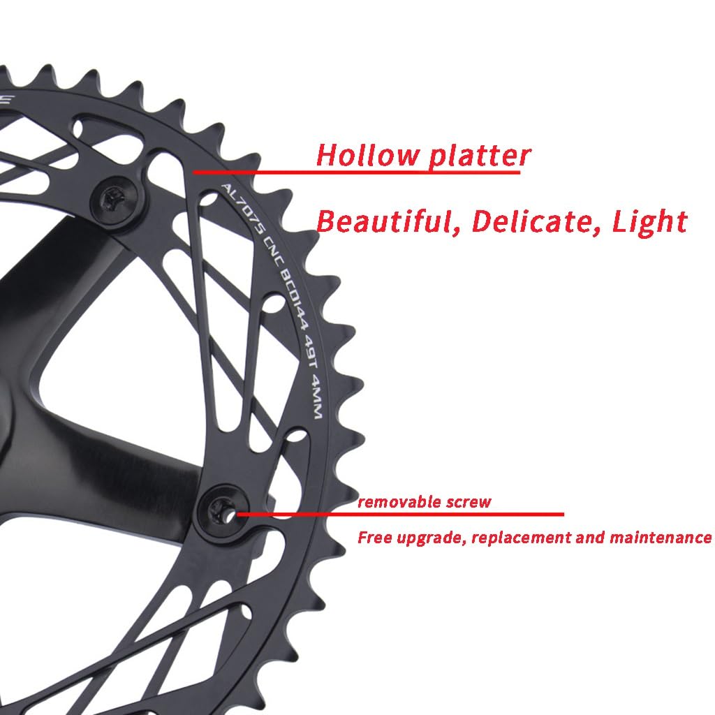 Crankstellen Baanfiets Crankstel 165mm 144BCD Square Taper Crankstel Aluminiumlegering Single Speed ​​Crankstel 48T/49T Voor Baanfiets Fixed Gear Fiets Cranksets(Schwarz,48T