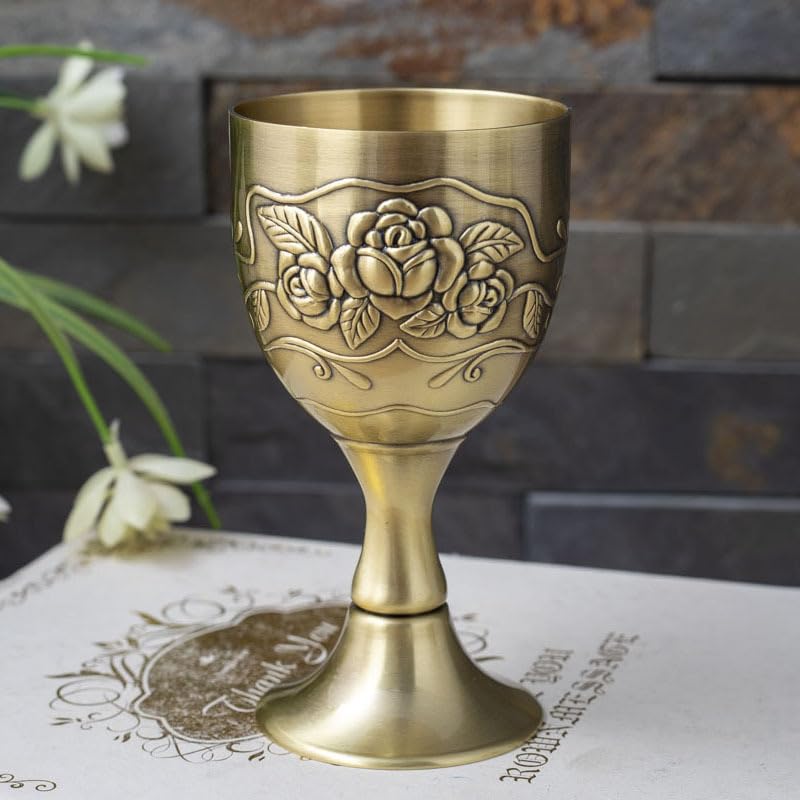Copa De Vino De Bronce Repujada Vintage - Estilo Europeo Medieval, 37 Cm - Ideal Para Bodas, Decoración Y Regalos