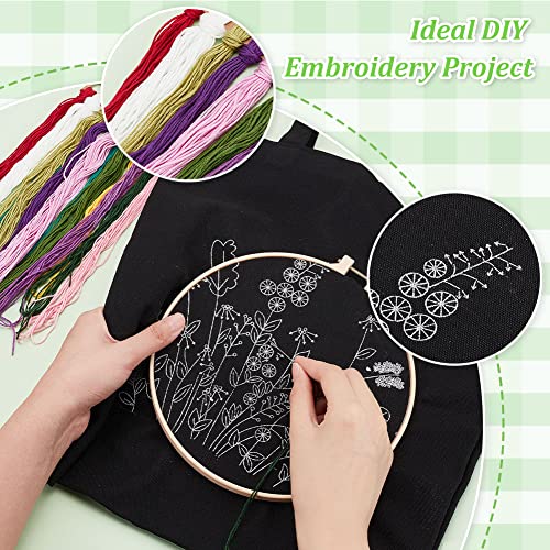 Image of WADORN DIY Canvas Tote Bag Embroidery Kit, Black Personalized Canvas Bag Kit Flower Cross Stitch Kit with Pattern DIY Crafts Embroidery Starter Kit Women Handicrafts Gift for Valentine's Day