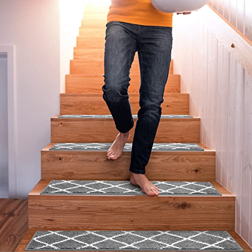 Sunexinlo Stair Treads 15pcs, Stair Treads Non-Slip for Wooden Steps Indoor Stair Carpet Treads Runner Rugs Mat, 8in x 30in, Gray - Thumbnail 6