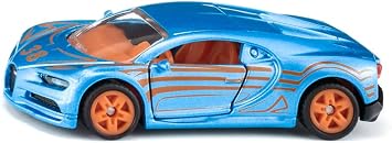 siku 1508, Bugatti Chiron spor araba, çocuklar için oyuncak araba, metal/plastik, mavi/turuncu, açılan kapılar