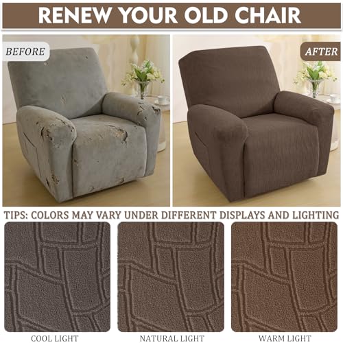 Image of ZNSAYOTX 100% Waterproof Recliner Chair Covers, 3-Piece Stretch Fit Recliner Slipcovers with Buckle & Elastic Band for Lazy Boy, Stay in Place, Soft Plaid Jacquard Protector (X-Large, Brown)