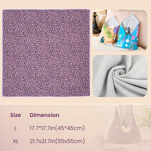 Image of Self-Adhesive Magic Cloth Portable lazy Makeup Bag Cosmetic Pouch Widely Used for Camera Lens Wrap,Protective Cover Laptop Sleeve,Folding,Washable(17.7 inch X 17.7 inchPurple Leopard)