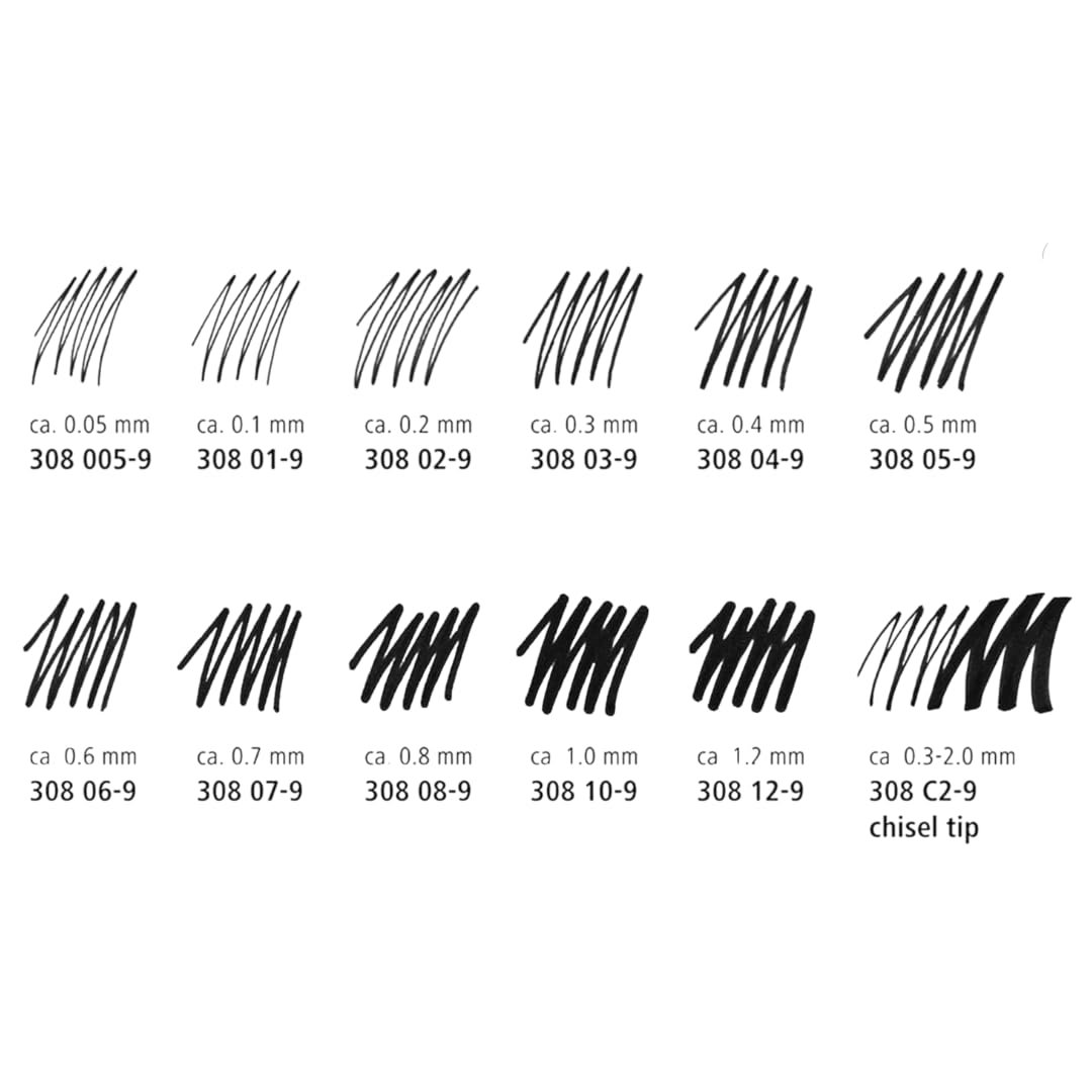STAEDTLER Pigment Liner Fineliner Stifte, Schwarz, 5 Stück (insgesamt 40 Stück) | 8 verschiedene Spitzengrößen pro Set (0,05 mm – 1,2 mm), wasserfest, Zeichen- und Schreibstifte