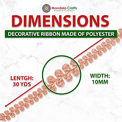 Mandala Crafts Rose Gold Gimp Braid Trim Roll - 3/8 In 30 Yds Flat Fabric French Braided Trim Ribbon - Rose Gold Trim By The Yard For Sewing Upholstery Curtain #TOP2