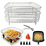 Air Fryer Accessories 9-Pcs – 8.1" Square 3-Tier Stackable Dehydrator Racks for Cosori, Instant Vortex, and Ninja Foodi Grill – 304 Stainless Steel Grill Rack Compatible with 6-8QT Air Fryer, Oven