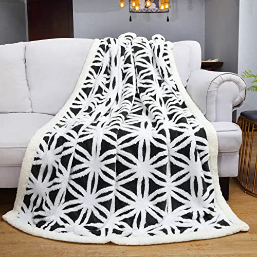 LOMAO Sherpa Fleece Blanket Fuzzy Soft Throw Blanket Dual Sided Blanket for Couch Sofa Bed (Black, 51''x63'')