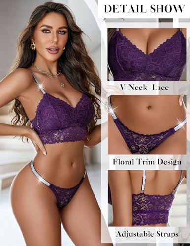 Image of Avidlove Lingerie Set for Women Lace Bra and Panty Set Two Piece Sheer Bralette