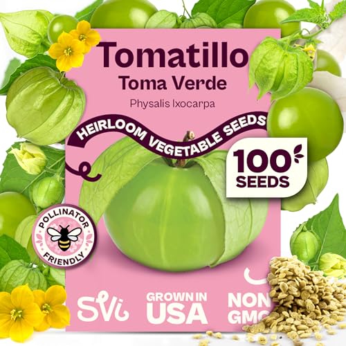 SVI 100 Toma Verde Tomatillo Seeds for Planting (Physalis ixocarpa) Mexican Tomatillo Salsa Verde Favorite Prolific 24oz Tomatillos Heirloom Vegetable Seeds for Outdoor & Indoor Garden