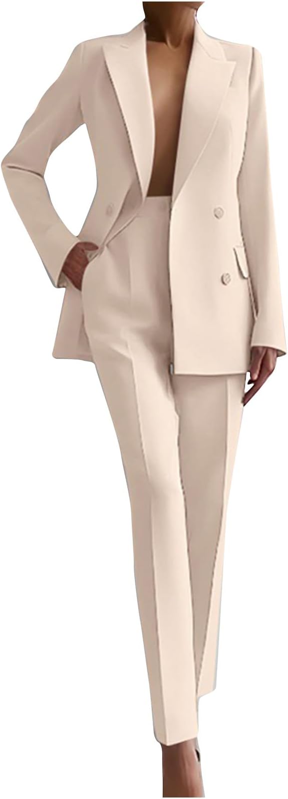 Women's Trouser Suits Slim Fit 2 Piece Suits & Blazers Long Slevee Coats Smart Trousers Sets Elegant Work Business Pants Suit Casual Solid Color Formal Suit Party Office Outerwear Size 8-16