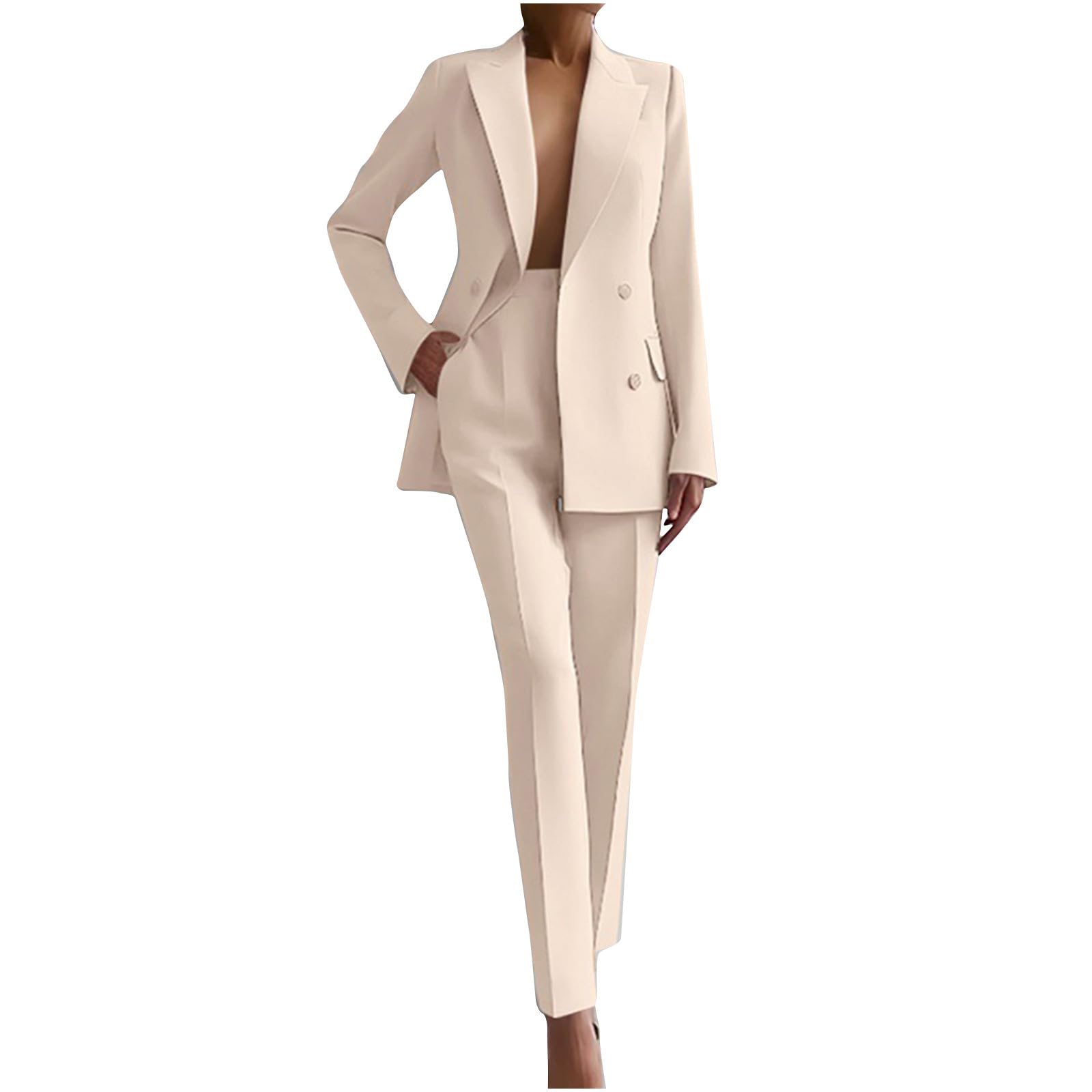 Women's Trouser Suits Slim Fit 2 Piece Suits & Blazers Long Slevee Coats Smart Trousers Sets Elegant Work Business Pants Suit Casual Solid Color Formal Suit Party Office Outerwear Size 8-16