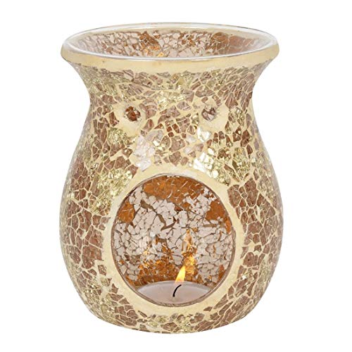 Elegant Gold Glass Large Pillar Crackle Oil Burner - 14cm x 11cm (1 Pc.) - Luxurious Design, Premium Material, Aromatherapy Accessory - Ideal for Home & Office Decor