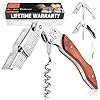 Zulay Kitchen Corkscrew Wine Opener – Premium 420 Stainless Steel & Rosewood Wine Bottle Opener – Double Hinged Opener with Foil Cutter & Cap Remover – Rosewood