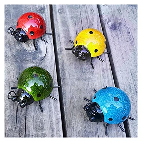 Sculpture métal ladybug jaune pour décoration de clôture extérieure