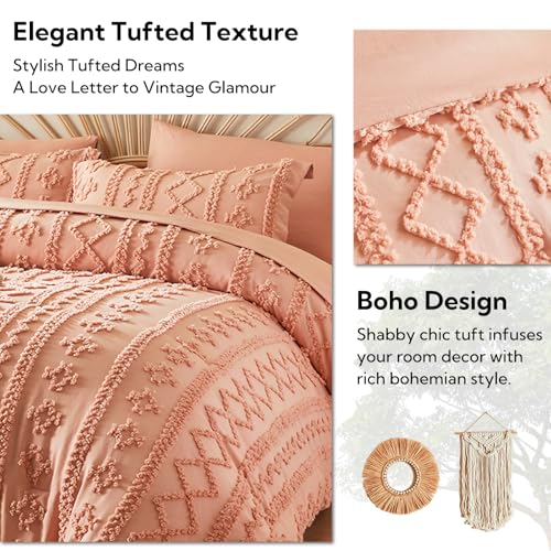 Image of MR&HM Twin XL Comforter Set Coral Pink, 5 Pieces Tufted Boho Beddding Sets, Farmhouse Style Bed in a Bag with 1 Comforter, 1 Pillow Sham, 1 Pillowcase, 1 Flat Sheet, 1 Fitted Sheet for College Dorm