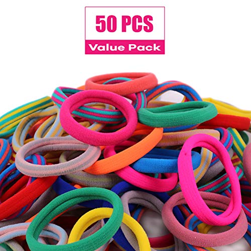 Ivaryss 50 Pcs Hair Ties For Women And Girls, Nordic Style Colorful Thick No Pull Ponytail Holders, Seamless No Crease Elastic Fabric Hair Bands, 25 Colors #TOP1