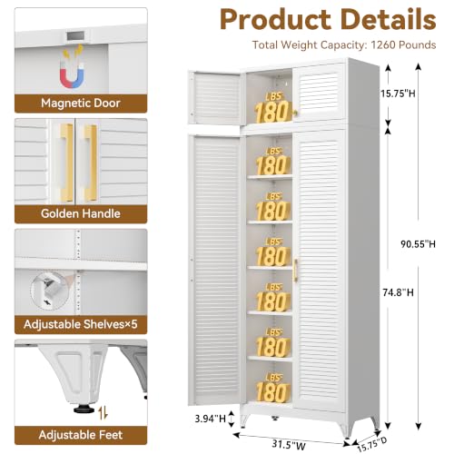 Image of Polup Kitchen Pantry Cabinet, 90 inch Tall Metal Storage Cabinet, Food Pantry cabinets with Doors and Shelves, Steel Cabinets for Living Room, Dining, White,16 inch D x 32 inch W x 90 inch H, Assembly Required