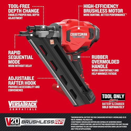 CRAFTSMAN V20 Brushless 30° Framing Nailer