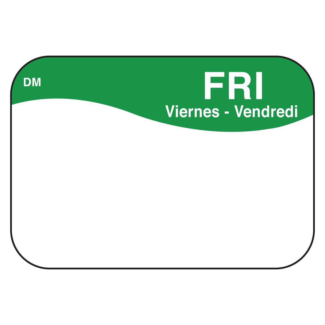 DissolveMark IT110029 Day of the Week Trilingual Economy Dissolvable Label by DayMark Safety Systems – 0.875" x 1.1875", Paper, Green, Pack of 1000, Model IT110029-5-FRI