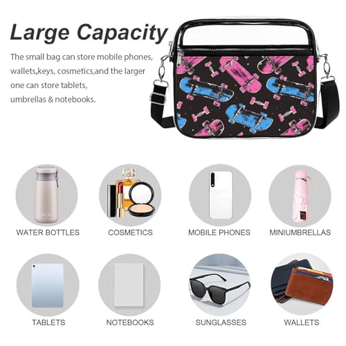 Skateboard Collection Large Clear Stadium Bag Clear Mini Messenger Bags with 2 Compartments Crossbody Bag3