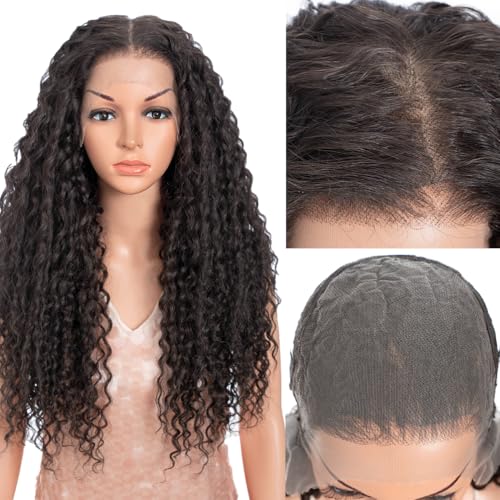 Style Icon 26 Inch 13x6 Lace Frontal Wig Free Part Long Curly Wig Heat Resistant Fiber Dark Brown Wig(26 Inches,5B)