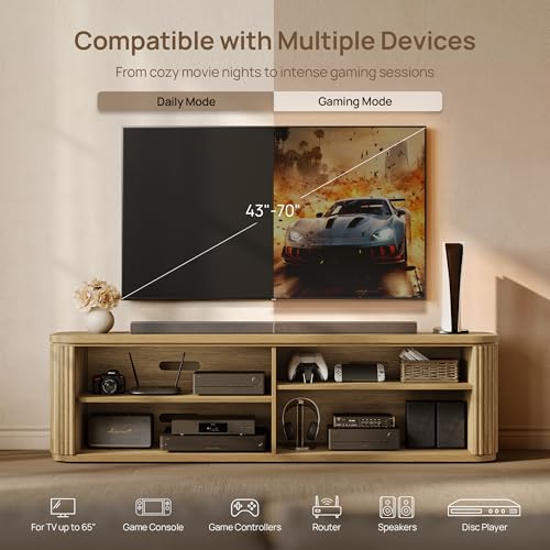Image of SICOTAS TV Stand for 70 Inch TV : Mid Century Modern Fluted TV Console Cabinet with Storage and Adjustable Shelves, Long Wood Entertainment Center for Living Room, Apartment