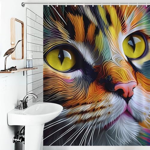 Rideau de douche chat imperméable contre les éclaboussures de salle de bain - 6