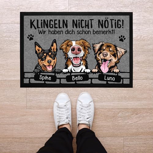 SpecialMe® Fußmatte Hund mit Namen personalisiert (1-3) Klingeln Nicht nötig Geschenk für Hundebesitzer rutschfest & waschbar schwarz 60x40cm