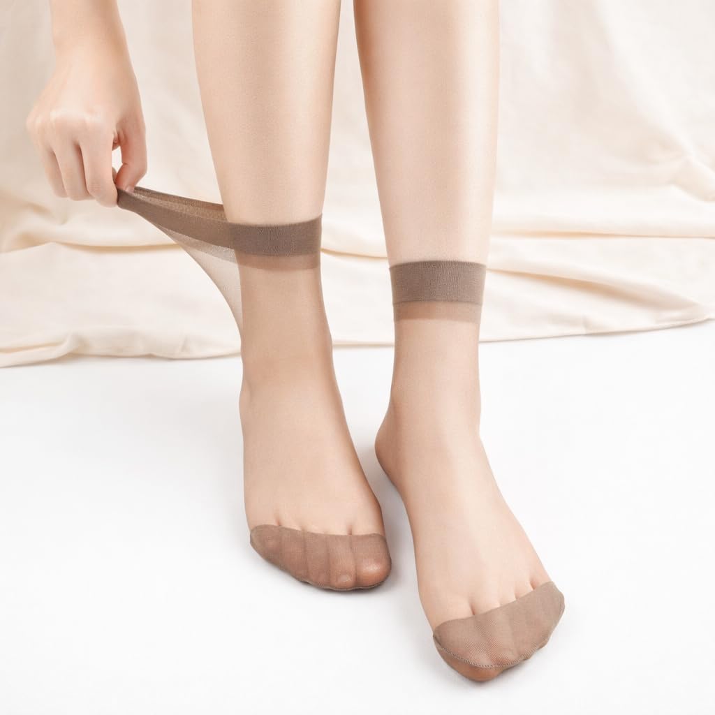 15 Pairs Sheer Socks for Women, 100% Nylon Ultra Thin Ankle High Socks, Lightweight Dress Socks, Size 5-9