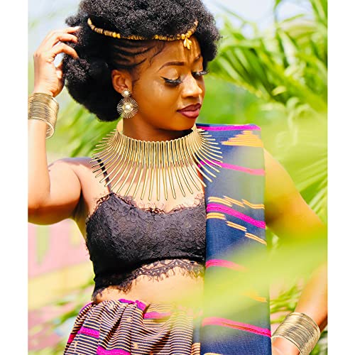 Mozaka 5 Pieces African Collar Choker Necklace Earrings Gold Bangle Set For Women Choker Necklace Gold Statement Tooth Shape Tribal African Jewelry #TOP3