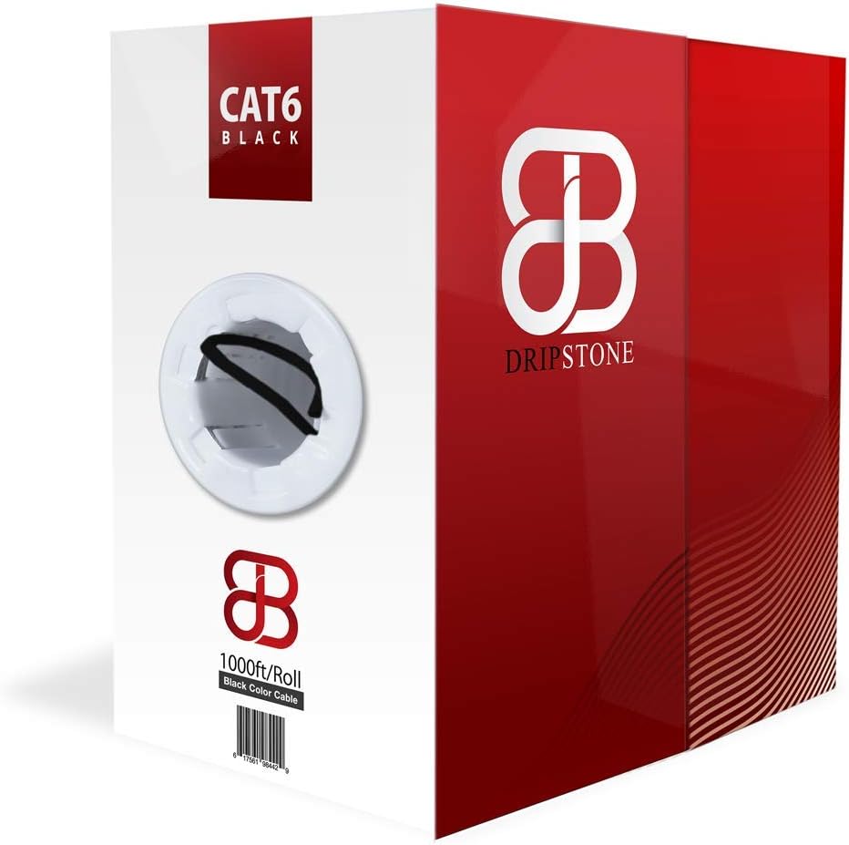 CAT6 Ethernet Cable 1000ft Bulk Network LAN Wire 23AWG Solid CCA UTP 550MHz High-Speed Internet Cable Gaming, Streaming, Office, Home Use, Pull Box, Cat6 Bulk, Stable Connectivity - Black