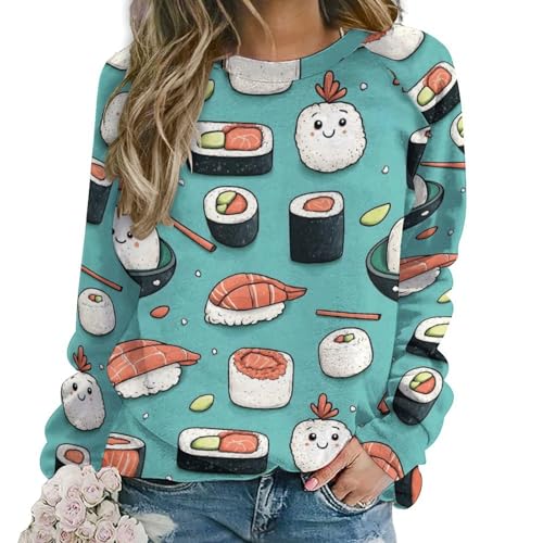 Sweat-shirt imprimé sushi femme pull col rond manches longues