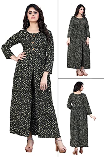 Image of H.E HAMZA ENTERPRISER Printed Crepe Material Brown Western Dress For Women
