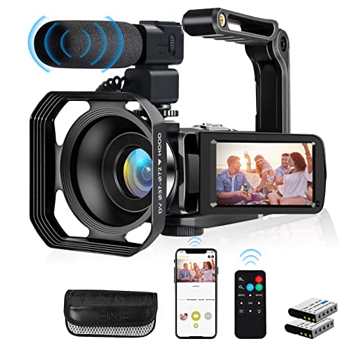 4K Video Camera, Camcorder 48MP Ultra HD WiFi Vlogging Camera for YouTube 18X Zoom 3.0″ Touch Screen Digital Camera with Microphone, Stabilizer, Lens Hood, Remote, 2 Batteries